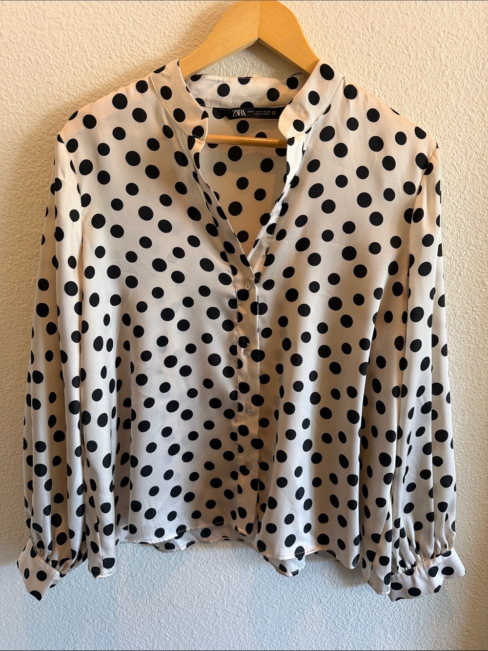 Zara White and Black Polka Dot Button-Down Shirt